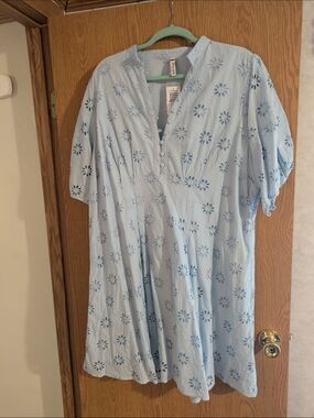 Light Blue Eyelet Mini Dress - Unbranded